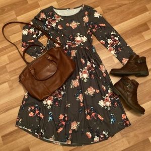 Olive green floral print midi dress